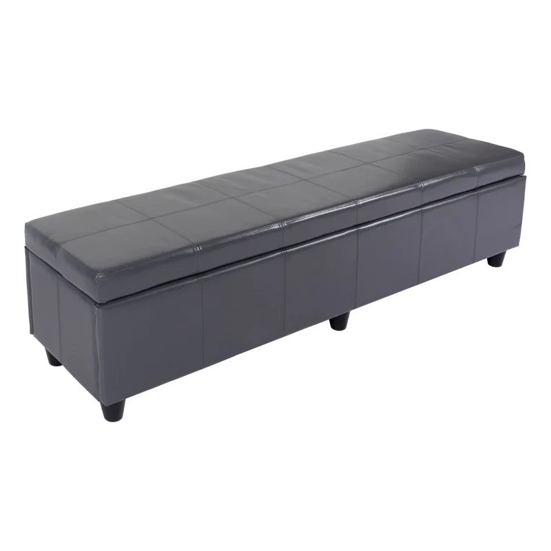 Banc coffre de rangement XXL avec assise rembourrée 180 cm compartiment intégré cuir et similicuir gris 04_0006458