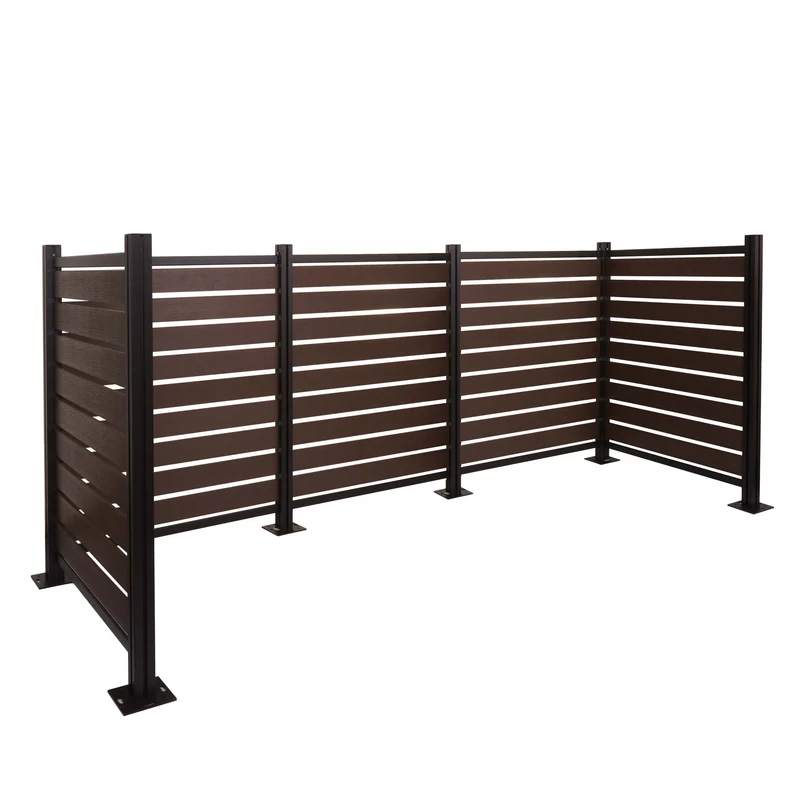 Clôture cache poubelles extensible en aluminium effet bois pour 12 poubelles ou 4 conteneurs aluminium polyéthylène brun 300x110 cm 04_0006443