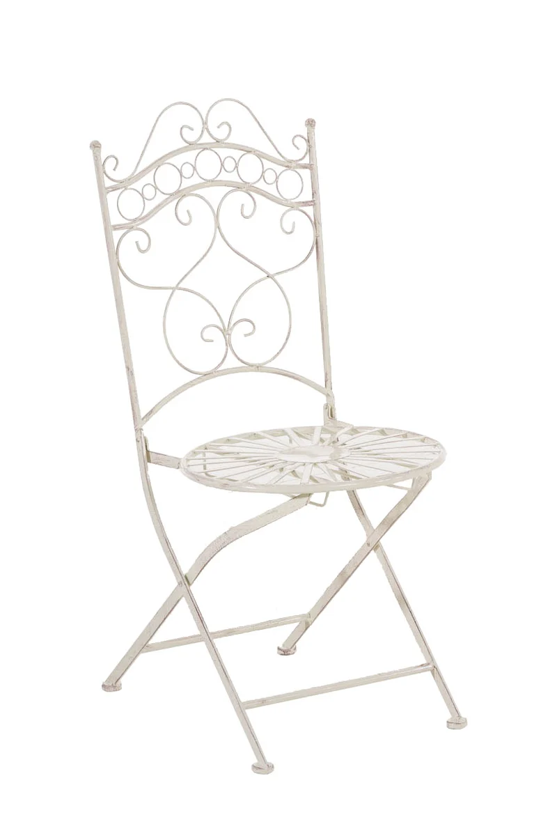 Chaise de jardin terrasse balcon design rustique en fer forgé crème vieilli 10_0003007