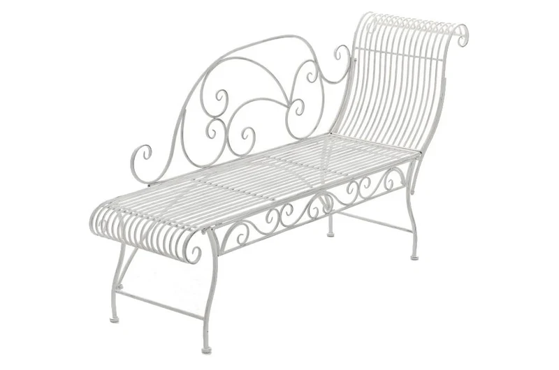 Banc de jardin banquette design en fer forgé blanc dossier côté droit 156x46 cm MDJ10193
