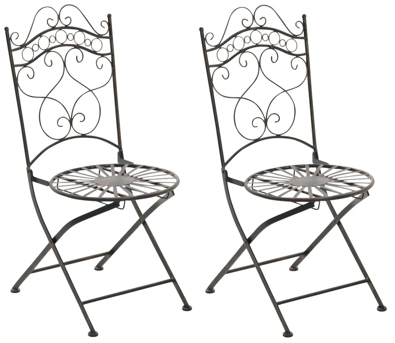 Lot de 2 chaises de jardin terrasse balcon design rustique en fer forgé bronze effet vieilli 10_0007939