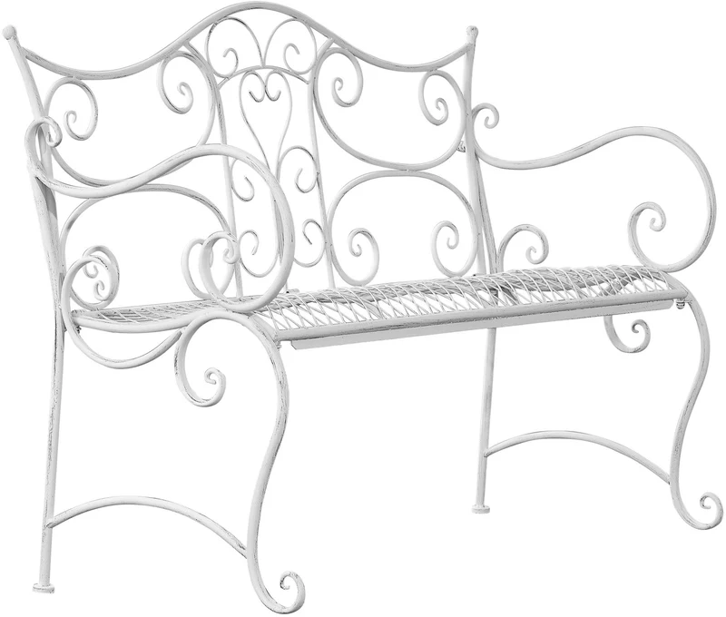 Banc de jardin avec accoudoirs design rustique largeur 113 cm en métal blanc vieilli 10_0002944