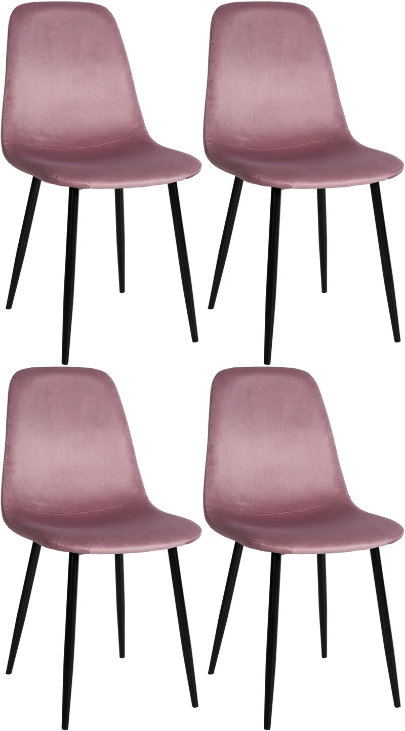 Lot de 4 chaises de salle à manger design moderne avec pieds en métal noir et assise en PVC rose 10_0001828