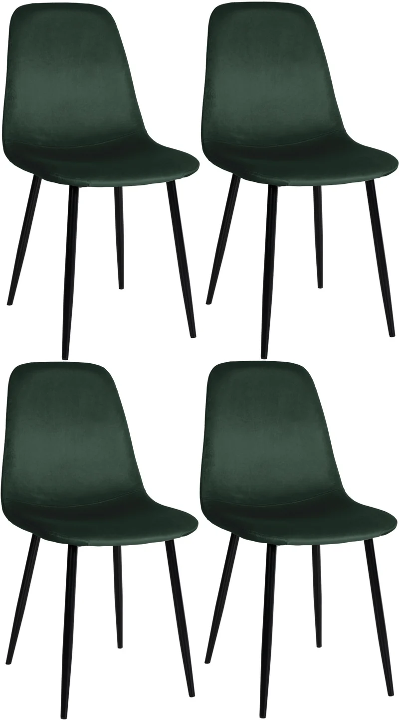 Lot de 4 chaises de salle à manger design moderne en tissu velours vert foncé pieds en métal noir 10_0001826