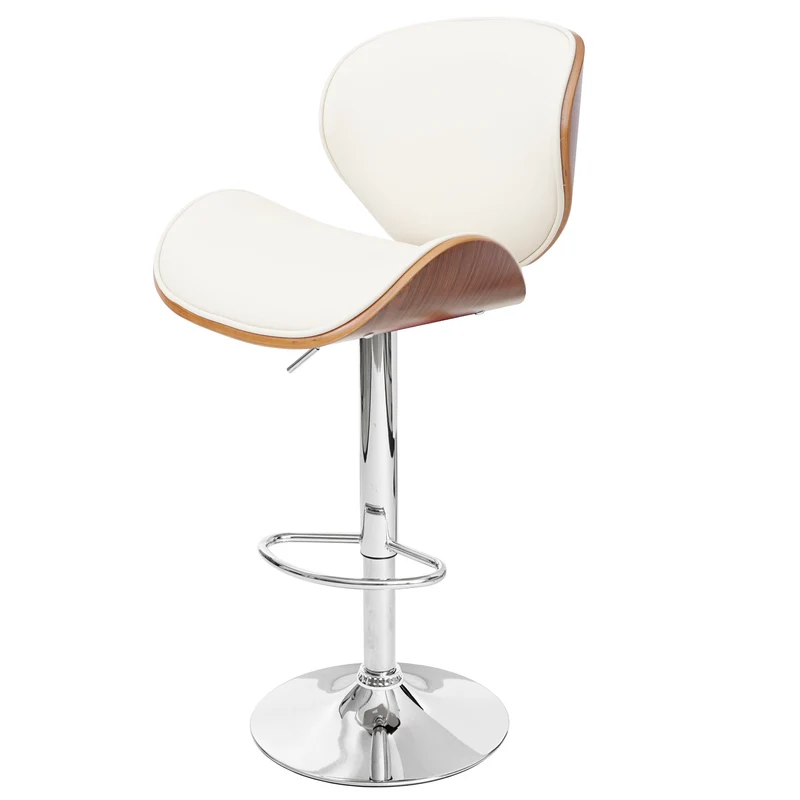 Tabouret de bar chaise haute de bar x1 design retro en PVC crème bois noyer et métal 04_0001217