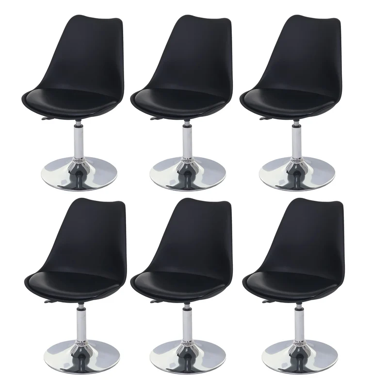 Lot de 6 chaises pivotantes réglables en hauteur en PVC rotatif en PVC et plastique noir piètement chromé 04_0000703