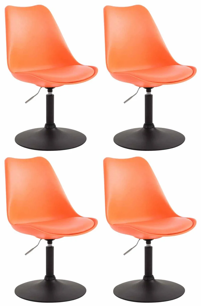 Lot de 4 chaises de salle à manger pivotante hauteur réglable en plastique orange et pied trompette métal noir 10_0001809