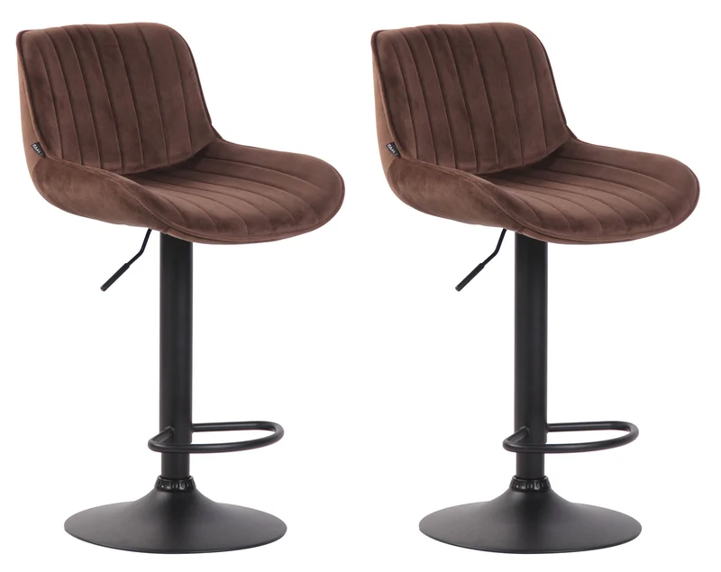 Lot de 2 tabourets de bar moderne confortable réglable en velours marron pied trompette métal noir TDB10398