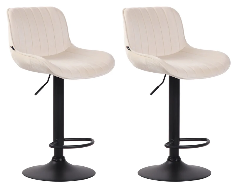 Lot de 2 tabourets de bar moderne confortable réglable en velours crème pied trompette métal noir TDB10399