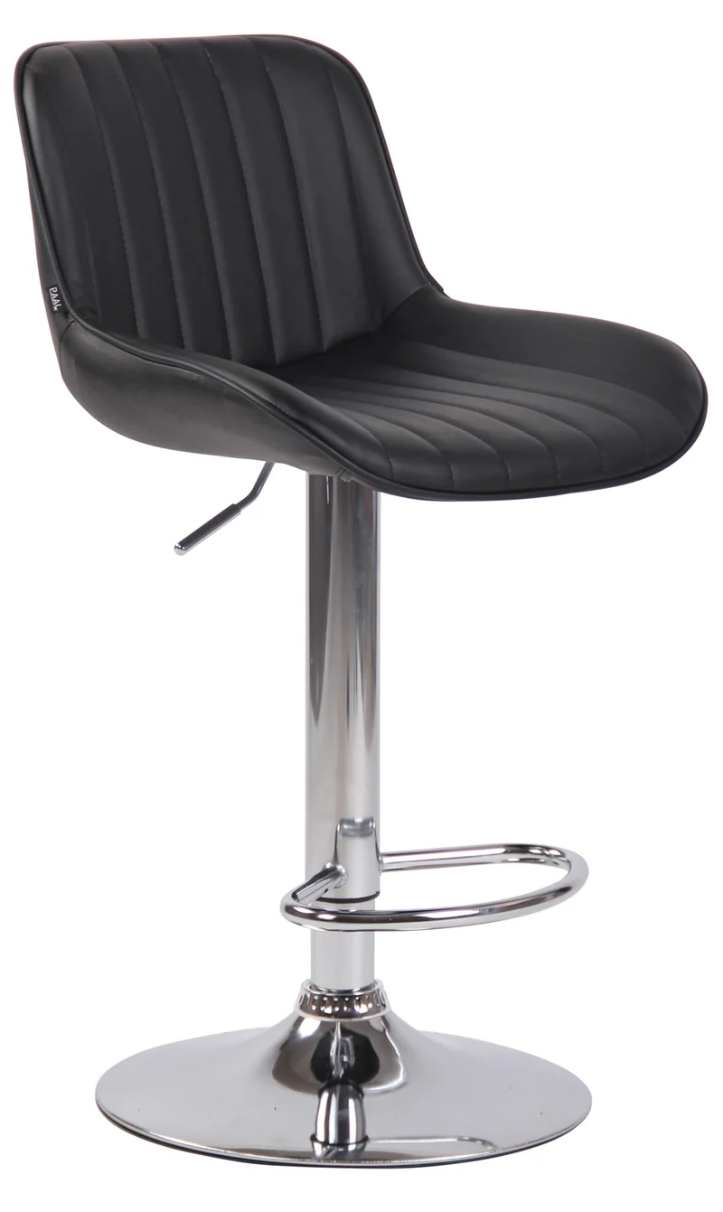 Tabouret de bar chaise haute x1 en PVC noir coutures verticales support en métal chromé 10_0005096