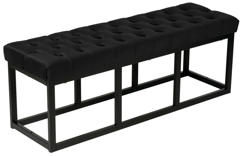 Banquette capitonné bout de lit en tissu velours noir support en métal noir 120 cm BAN10109