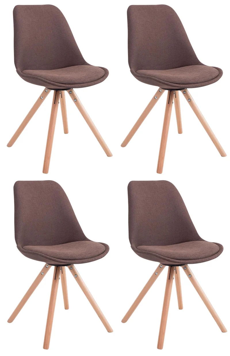 4 chaises de salle à manger style scandinave en tissu marron pieds rond en bois clair CDS10346