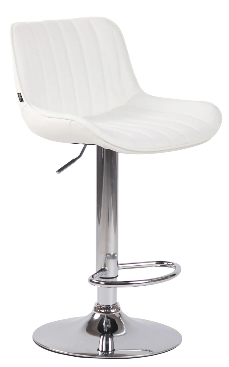Tabouret de bar chaise haute x1 en PVC blanc coutures verticales support en métal chromé 10_0005097