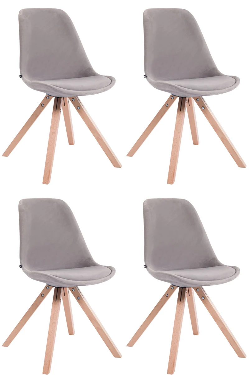 4 chaises de salle à manger style scandinave en velours gris clair pieds carré en bois CDS10193