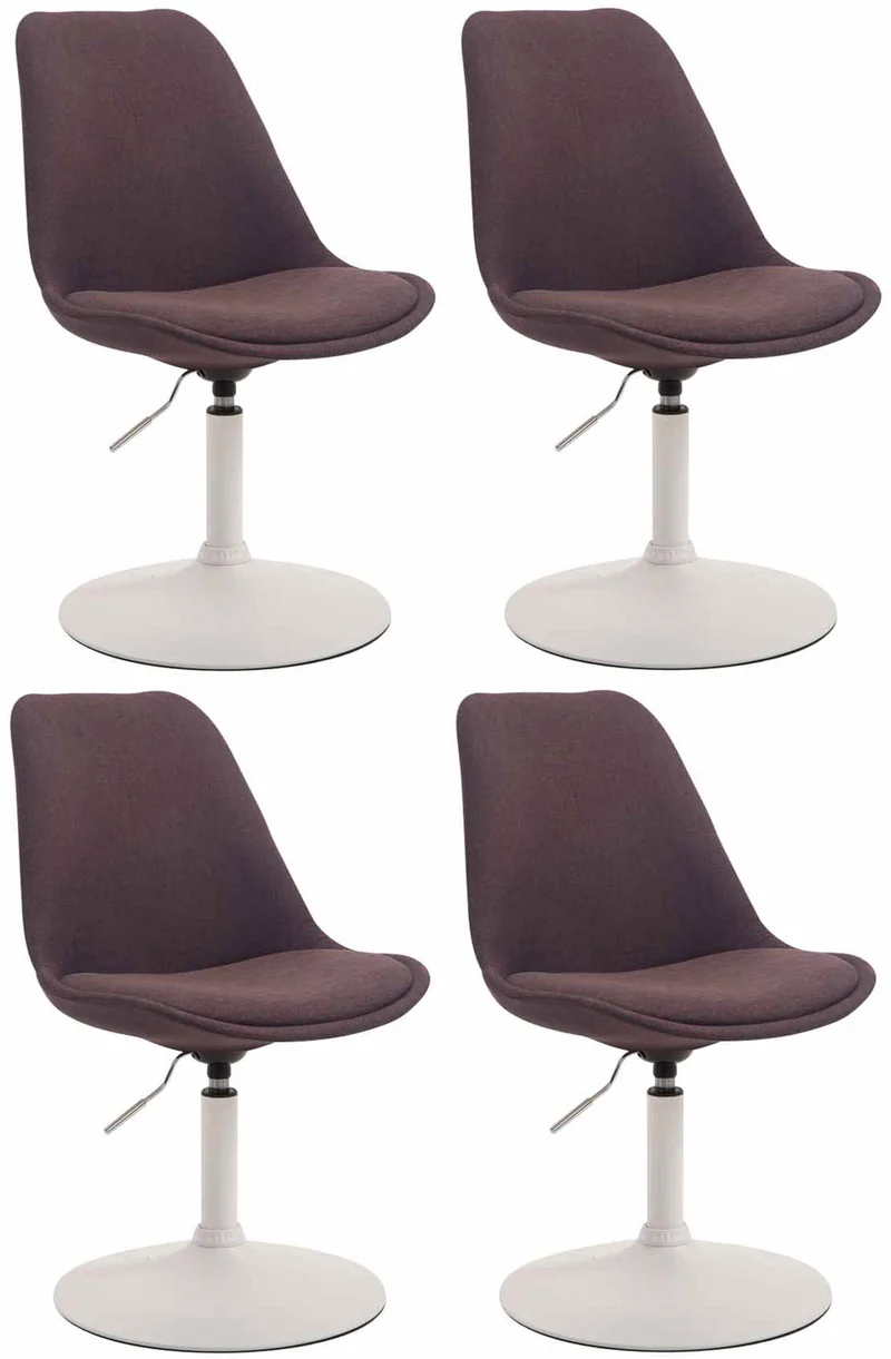 Lot de 4 chaises de salle à manger pivotante hauteur réglable en tissu marron et pied trompette en métal blanc 10_0008635