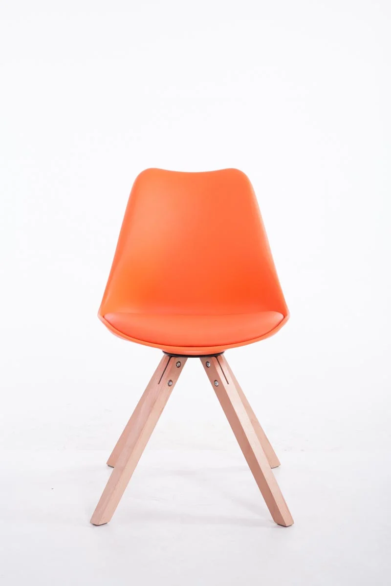 Chaise de salle à manger design scandinave en plastique et PVC orange et pieds en bois clair forme carré 10_0008485