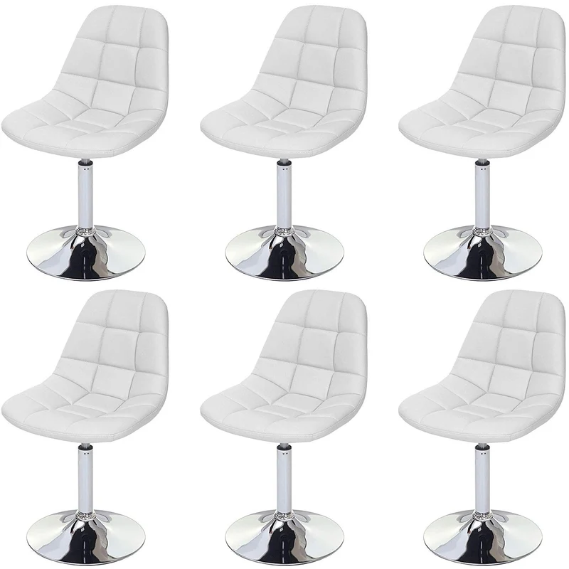 6x chaises de salle à manger en synthétique blanc pied chromé pivotant CDS04625
