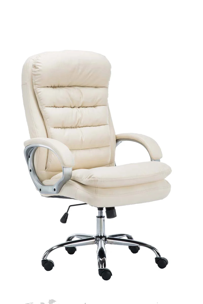 Fauteuil de bureau sur roulettes avec mécanisme de bascule jusqu'à 235 kg en PVC crème et métal chromé 10_0002397
