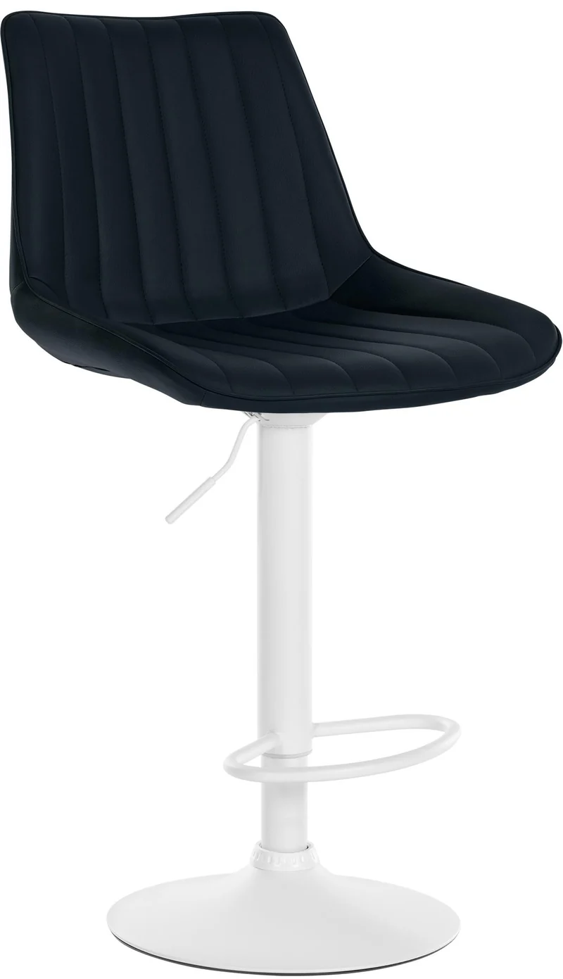 Tabouret de bar x1 réglable en hauteur pivotant à 360° assise en PVC noir couture verticale pied métal blanc 10_0005425