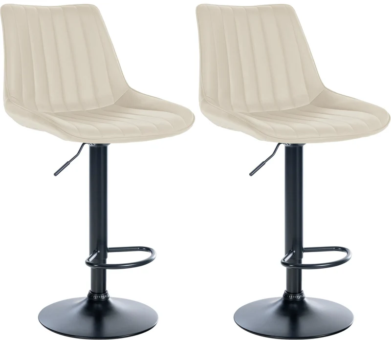 Lot de 2 tabourets de bar réglable en hauteur pivotant à 360° assise en similicuir crème couture verticale pied métal noir 10_0006779