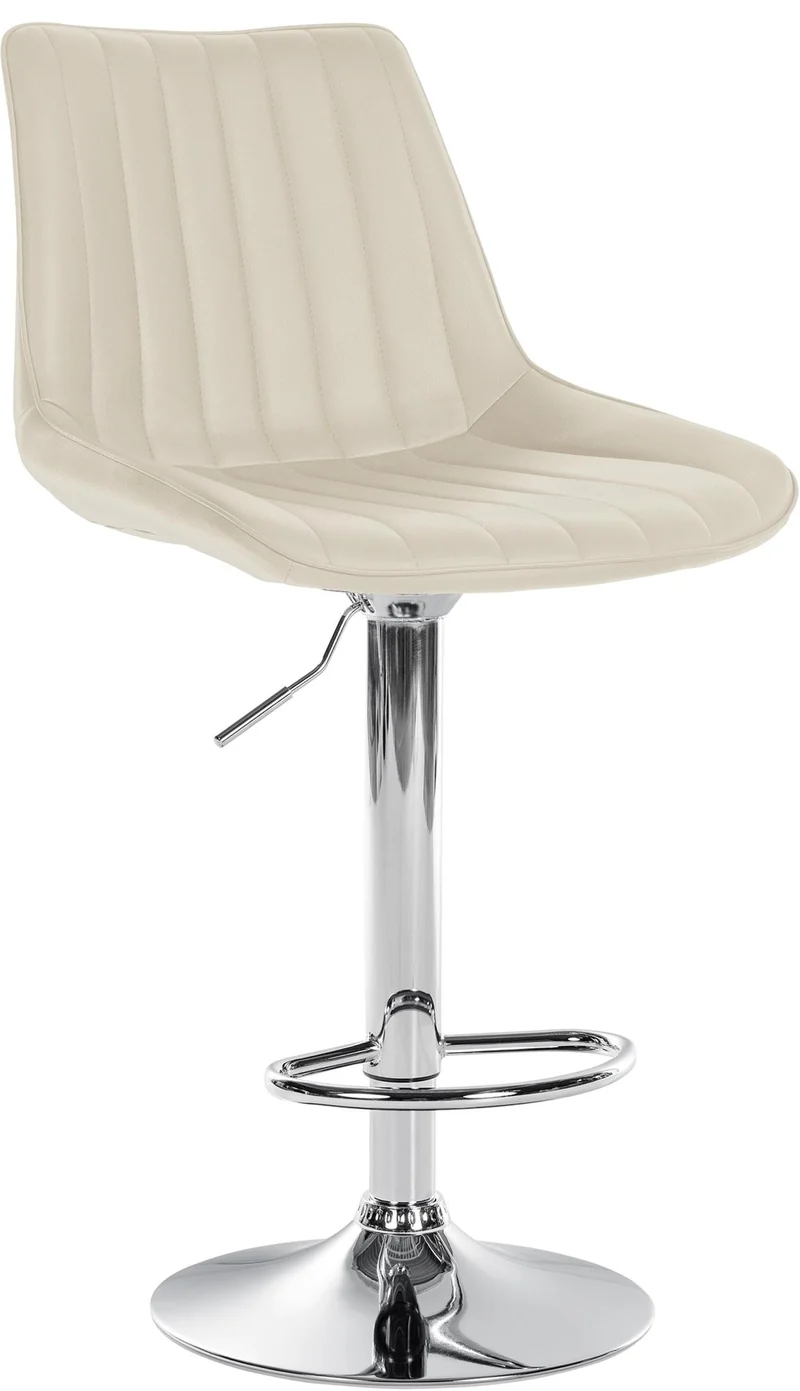 Tabouret de bar x1 réglable en hauteur pivotant à 360° assise en similicuir crème couture verticale pied métal chromé 10_0006558