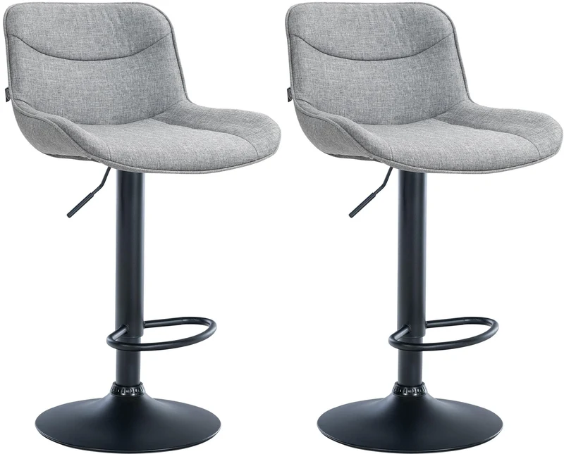 Lot de 2 tabourets de bar pivotant forme ergonomique surpiqûres décoratives en tissu gris cadre en métal noir 10_0006182