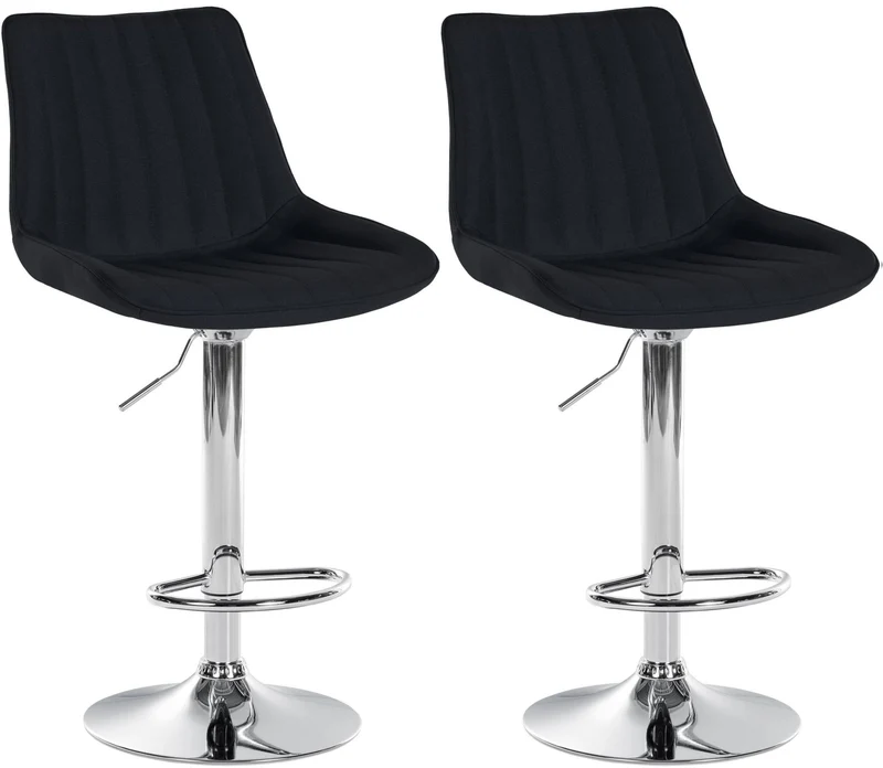 Lot de 2 tabourets de bar réglable en hauteur pivotant à 360° assise en tissu noir couture verticale pied métal chromé 10_0006409