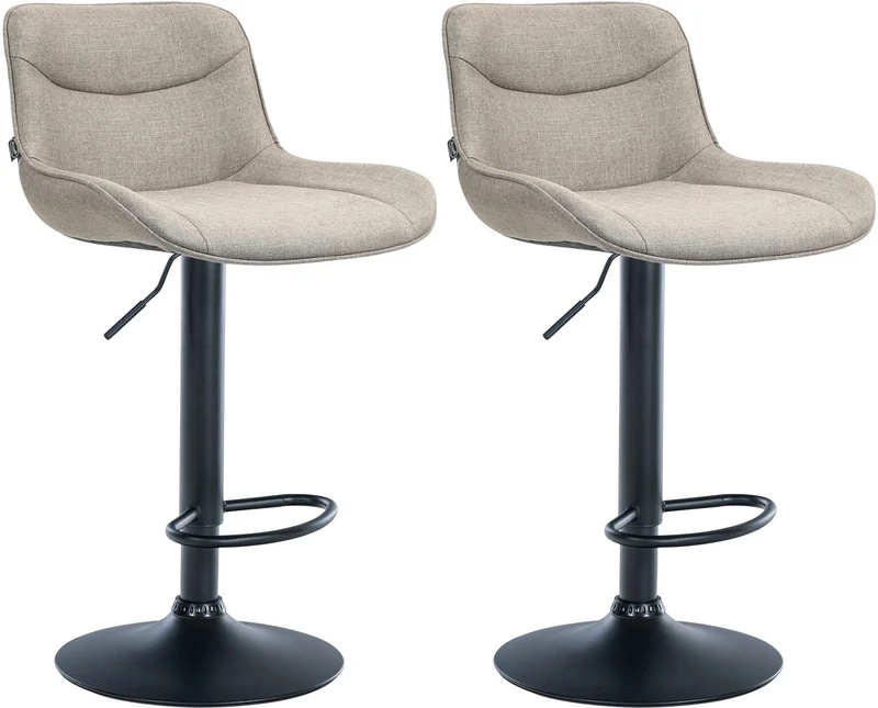 Lot de 2 tabourets de bar pivotant forme ergonomique surpiqûres décoratives en tissu taupe cadre en métal noir 10_0005997