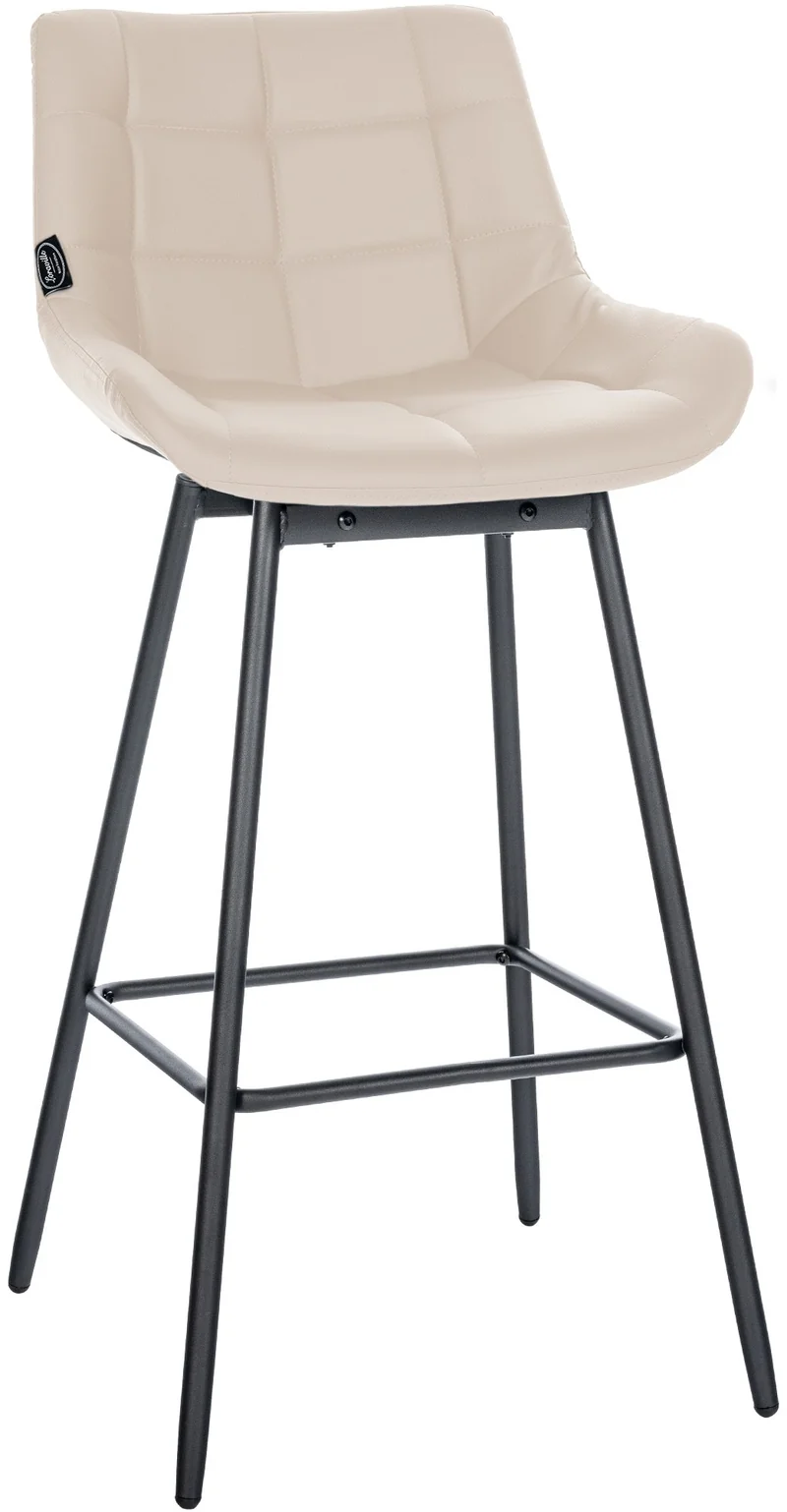Tabouret de bar pivotant x1 avec repose-pieds revêtement en PVC crème piètement à quatre pieds en métal noir 10_0005468