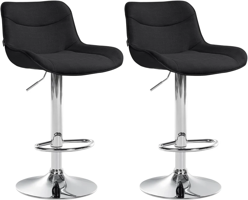 Lot de 2 tabourets de bar x1 avec coutures décoratives en tissu noir pied en trompette métal chromé 10_0004460