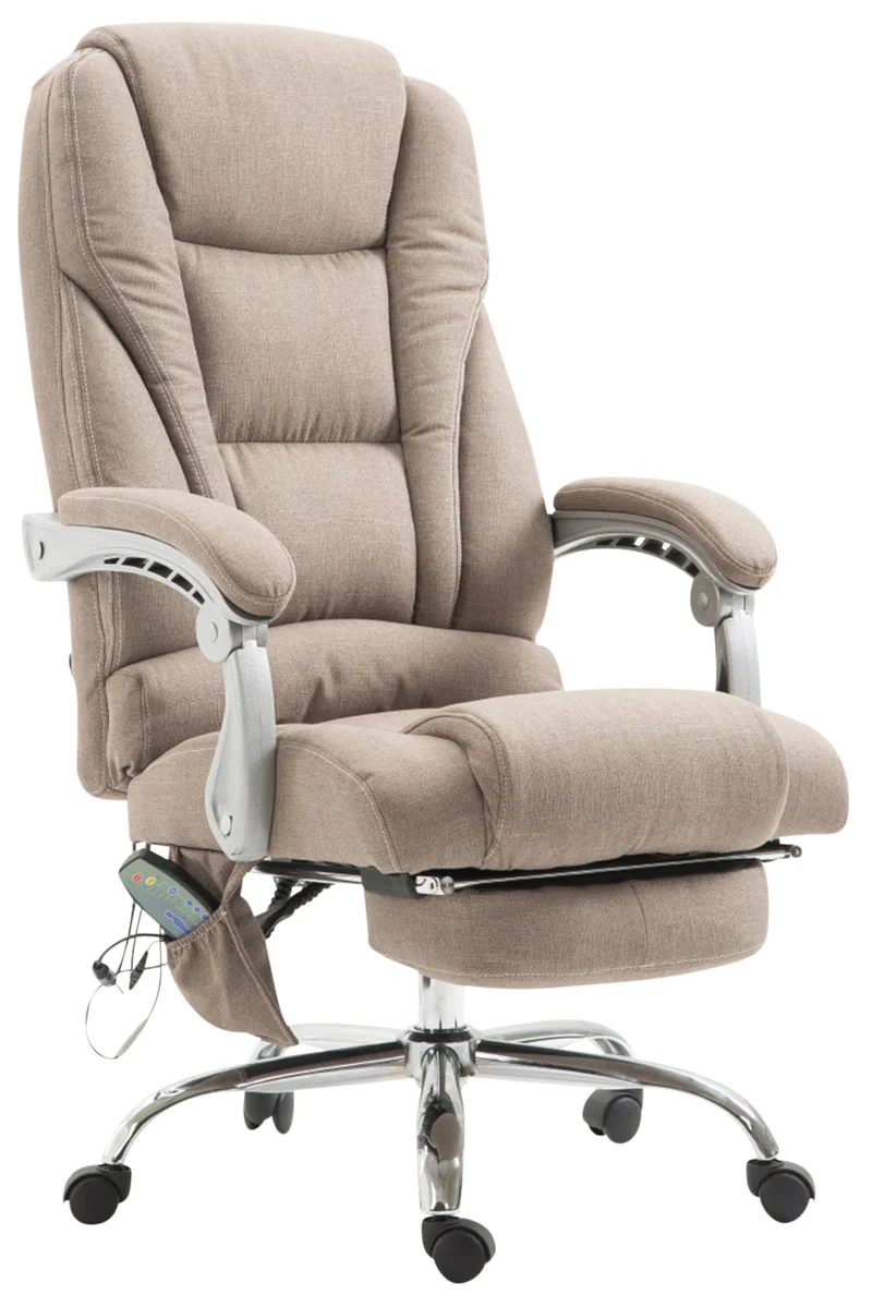 Fauteuil de bureau avec fonction massage et repose-pieds ajustables en tissu taupe 10_0002593