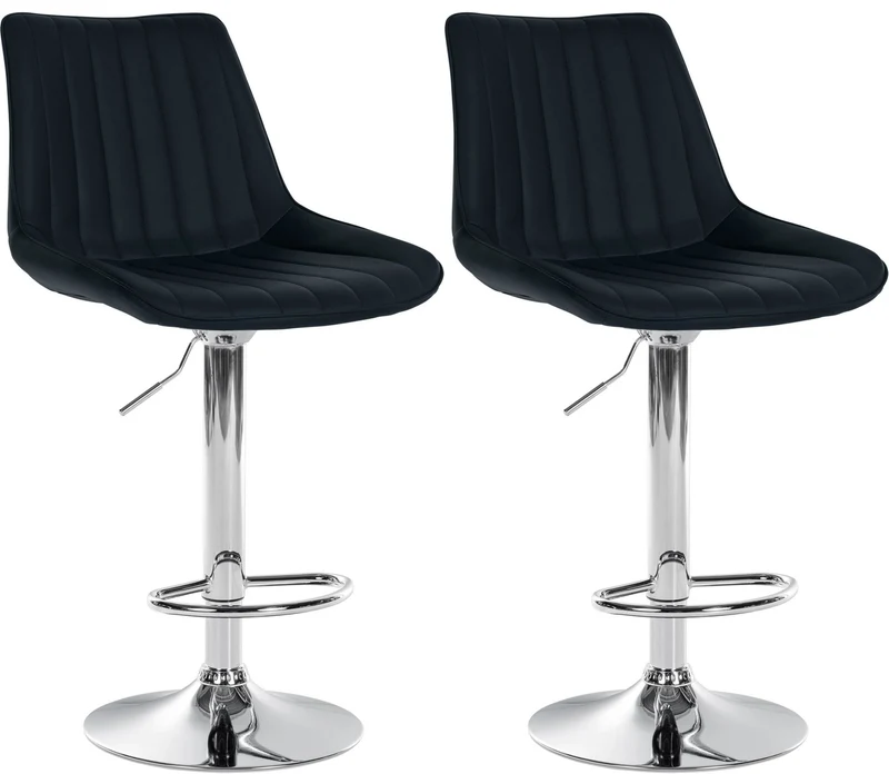Lot de 2 tabourets de bar réglable en hauteur pivotant à 360° assise en PVC noir couture verticale pied métal chromé 10_0004421