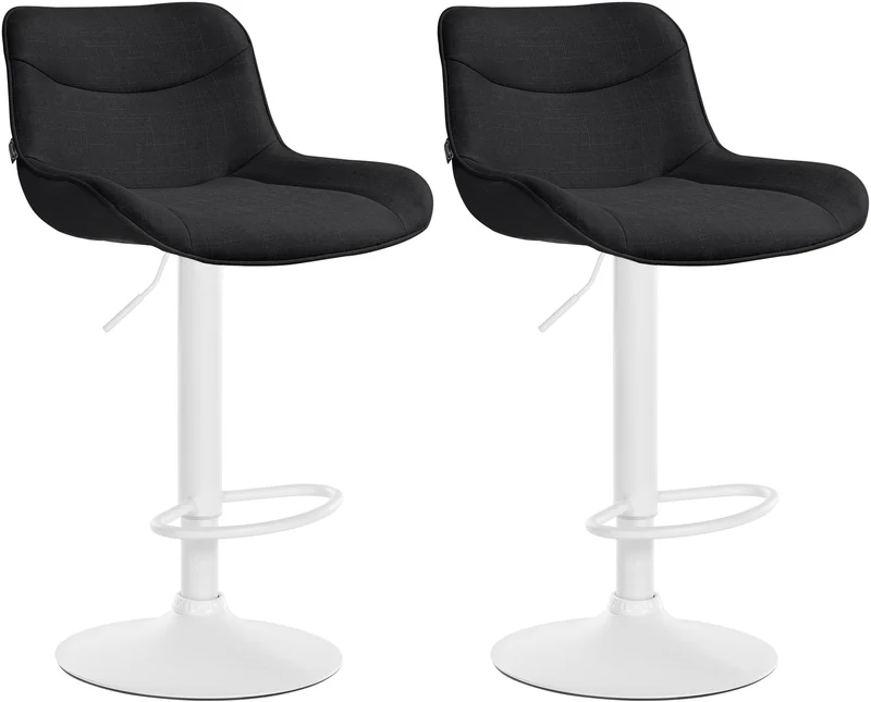 Lot de 2 tabourets de bar x1 avec coutures décoratives en tissu noir pied en trompette métal blanc 10_0004462