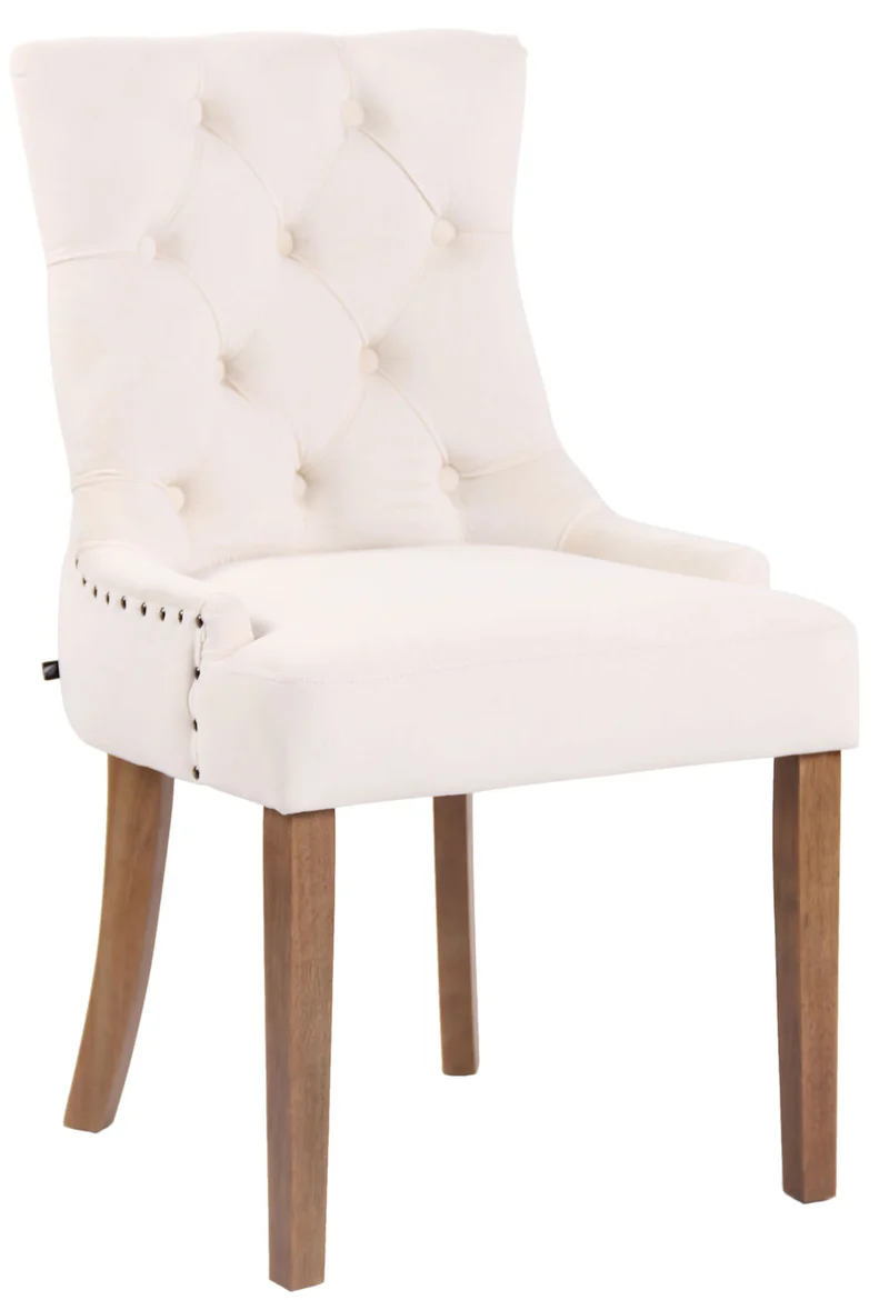 Chaise de salle à manger x1 design antique capitonné en velours crème avec 4 pieds en bois clair 10_0001943