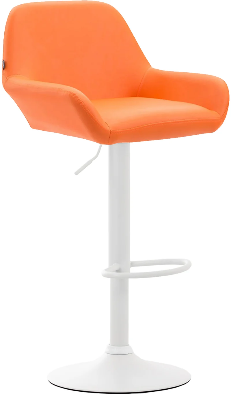 Tabouret de bar x1 en similicuir orange hauteur réglable 63-83 cm pivotant 360° piètement trompette métal blanc avec dossier et repose-pieds 10_0006476
