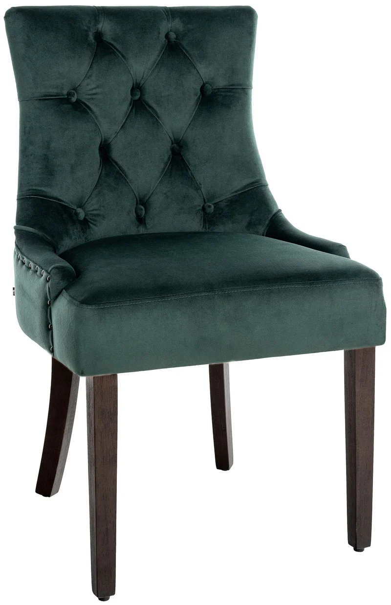 Chaise de salle à manger x1 design antique capitonné en velours vert avec 4 pieds en bois marron 10_0001936