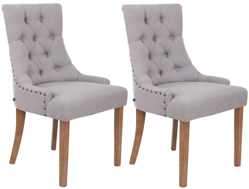Lot de 2 chaises de salle à manger avec boutons décoratives assise en tissu gris 10_0001524