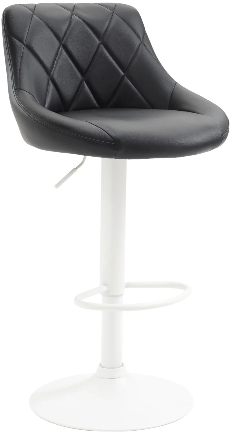 Tabouret de bar en synthétique noir pivotant avec repose-pieds métal blanc coutures décoratives TDB10596