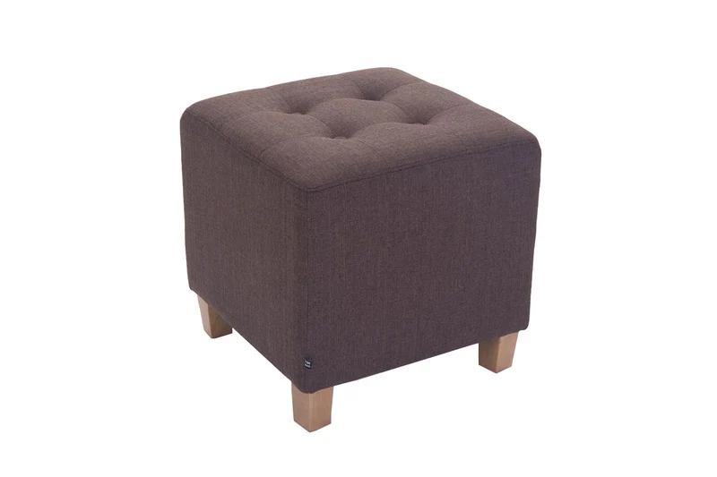 Tabouret bas repose-pieds pouf capitonné en tissu marron pieds en bois 45x46 cm 10_0000062