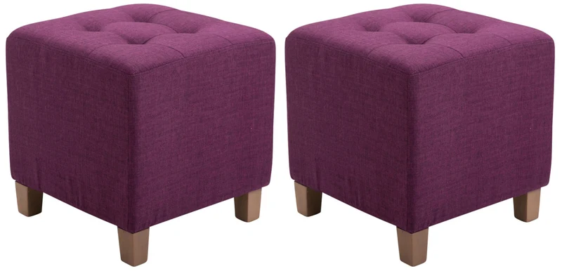 Lot de 2 poufs carrés en tissu violet avec pieds en bois 45x45 cm – Assise capitonnée élégante 10_0006694