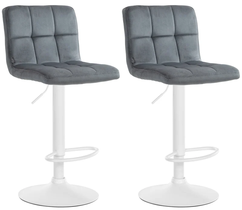 Lot de 2 tabourets de bar en velours gris foncé avec coutures décoratives pied en trompette métal blanc 10_0004402