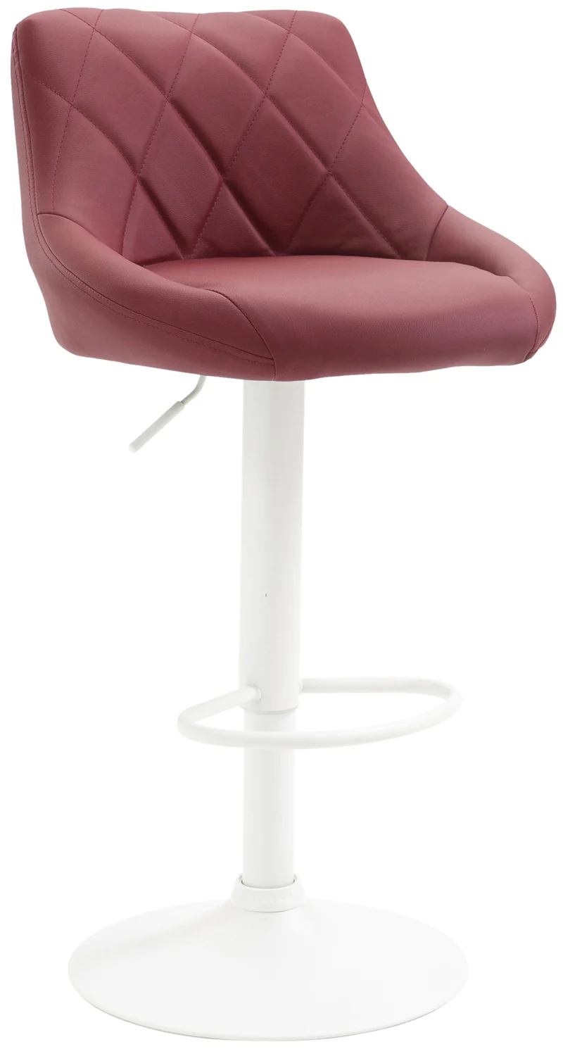 Tabouret de bar en synthétique bordeaux pivotant avec repose-pieds métal blanc coutures décoratives TDB10589