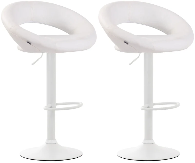 Lot de 2 tabourets de bar en synthétique blanc design moderne base métal blanc mat TDB10556