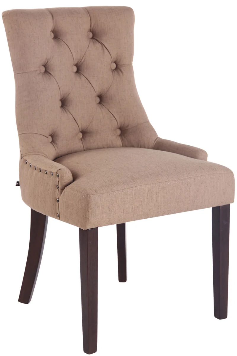 Chaise de salle à manger x1 design antique capitonné en tissu taupe avec 4 pieds en bois marron 10_0001951