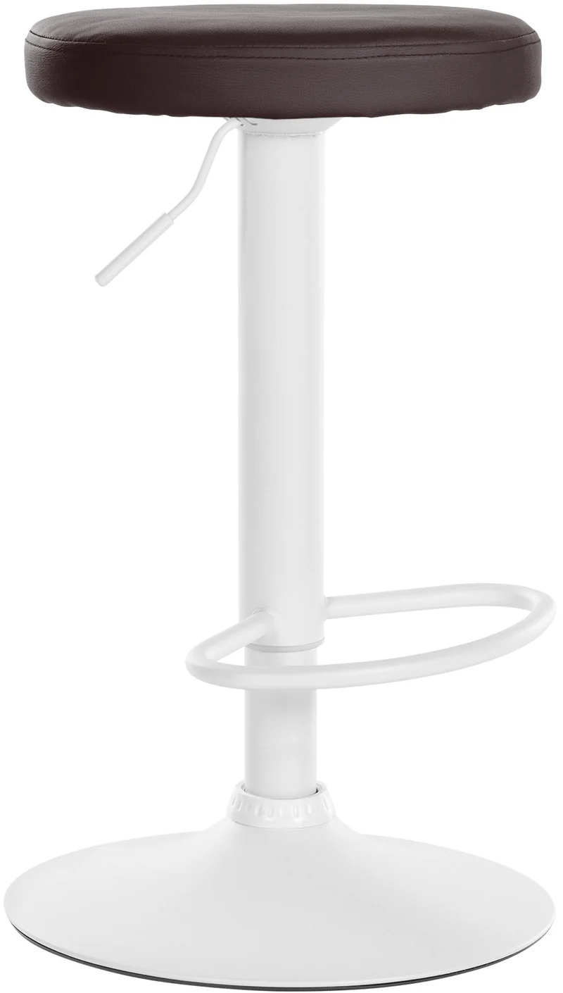 Tabouret de bar x1 design simple hauteur réglable revêtement en PVC marron pieds en métal blanc 10_0006801