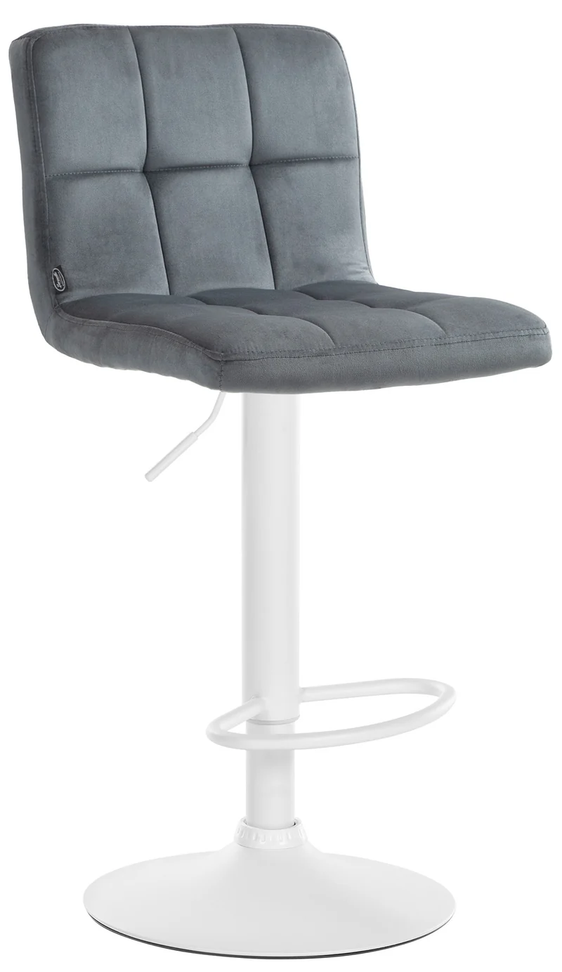 Tabouret de bar chaise haute x 1 avec coutures décoratives carrées assise en velours gris foncé pieds en métal blanc 10_0005337