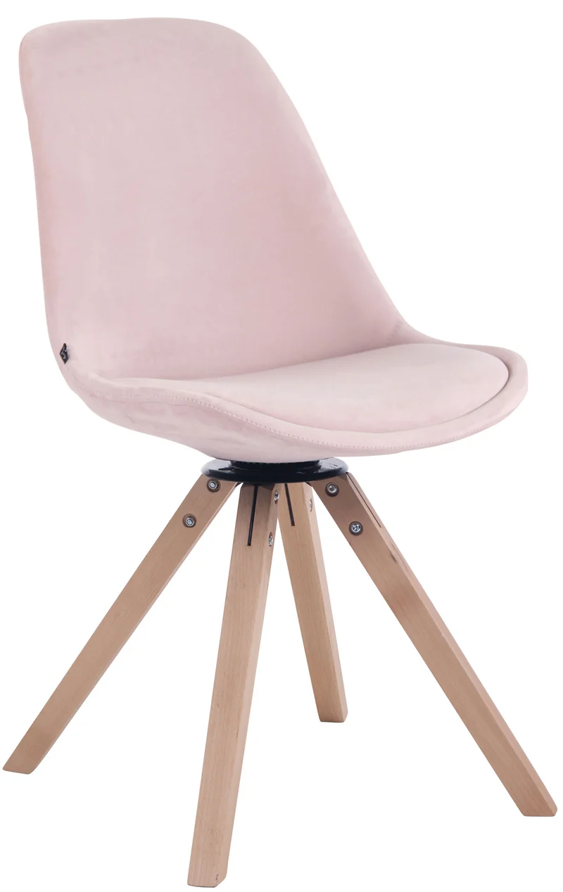 Chaise de salle à manger x1 chaise visiteur assise pivotant à 360° en velours rose piètement en bois carré clair 10_0003506