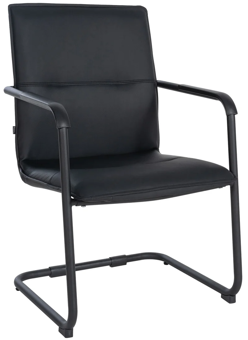 Chaise de bureau fauteuil visiteur avec accoudoirs en PVC noir et métal noir 10_0001922