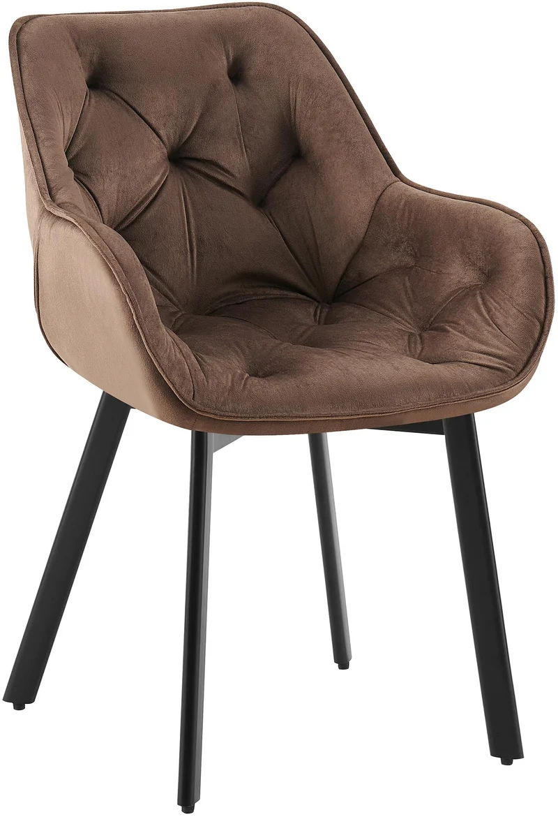 Chaise de salle à manger x1 assise pivotante en velours marron motif matelassé cadre métal 10_0007183