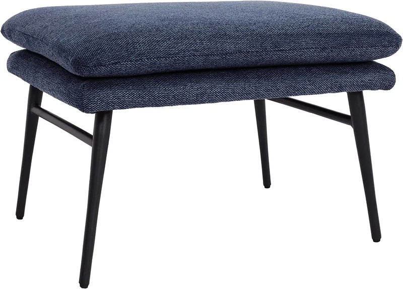 Tabouret repose-pieds pouf rembourré 38x56x40cm tissu/textile bleu BAN04056